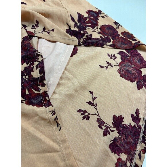 Bobeau Sundress Dress Peach Burgundy Floral Large Ribbon Straps Midi - Picture 8 of 11